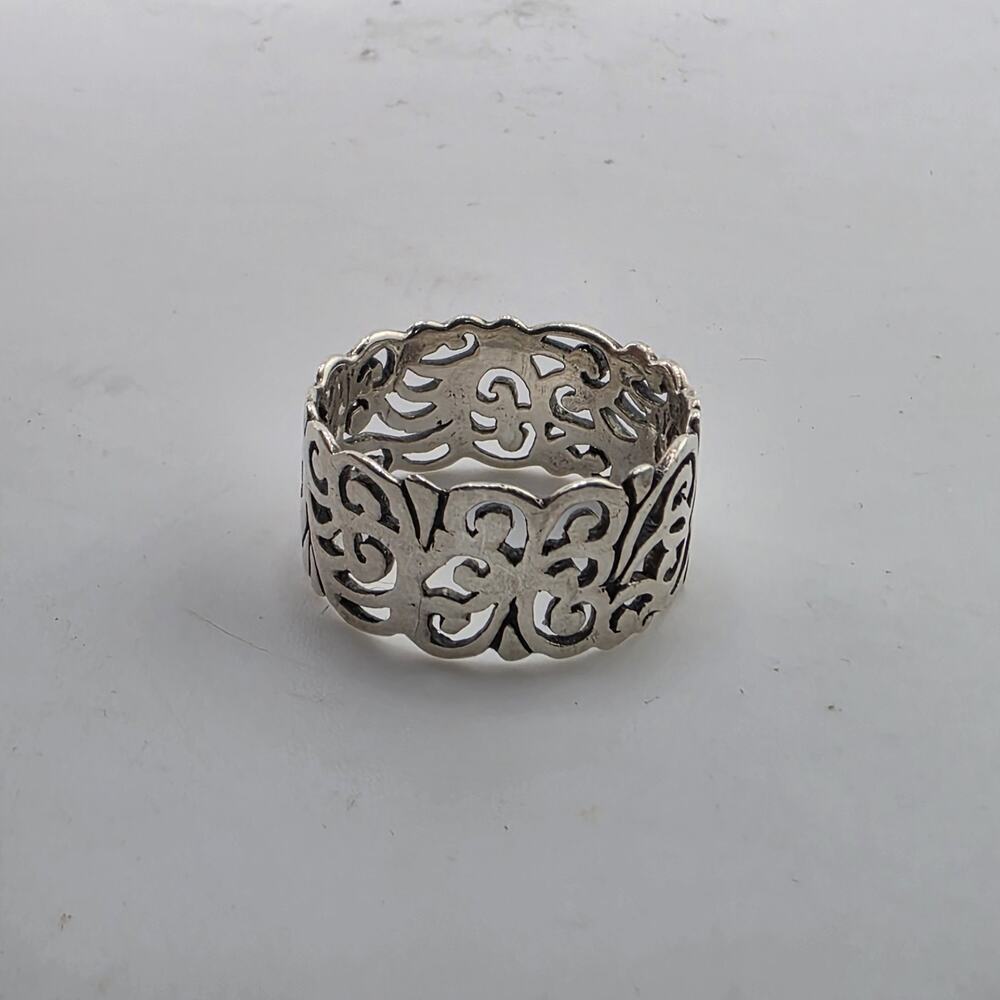 925 Sterling Silver Openwork Band Ring Size 6.75-7 Abstract Wide Filigree Ring - Picture 5 of 7